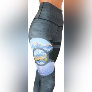 High-Waist Gray Leggings with Scenic Side Print
